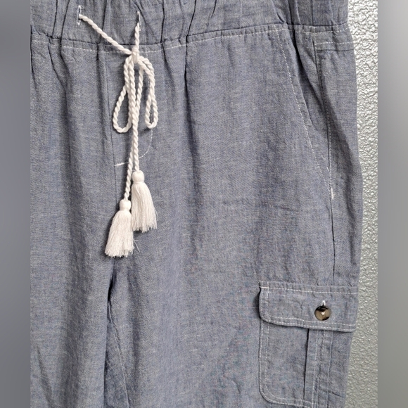 NWOT Caffe' Marrekesh Chambrey Linen Blend Cropped  Pants    Size M - Picture 3 of 11